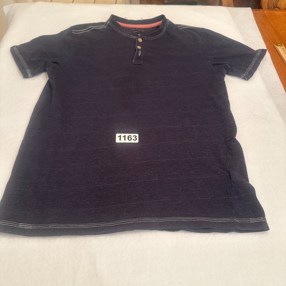 Six Lincoln Shirt Mens Size M Navy Blue Henley Short Sleeve Knit Buttons Soft